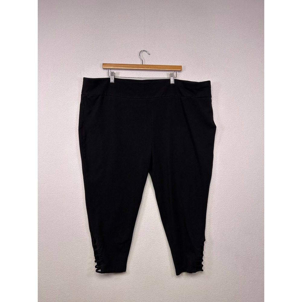 Lattice Hem Terra & Sky Womens 4X Black Strappy Capri Leggings